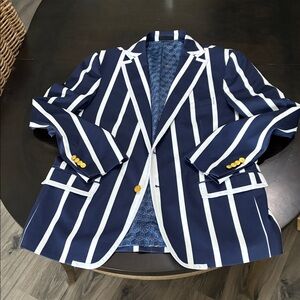 TALLIA Bold Navy and White Striped Blazer *missing one button*